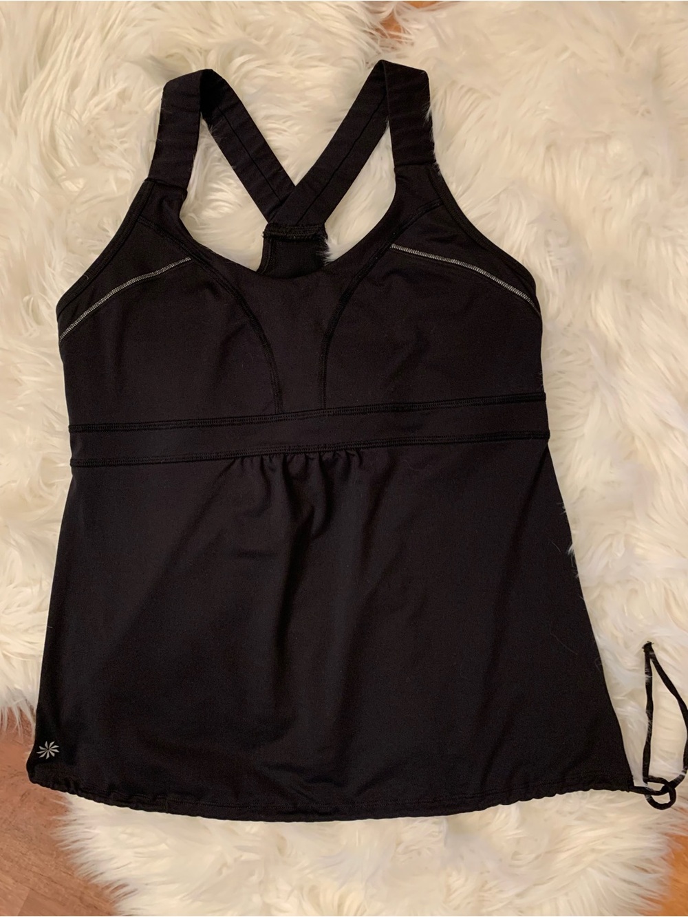 Athleta Horizon Tank Large Black Shelf Bra Drawstring Bottom 903757 Activewear